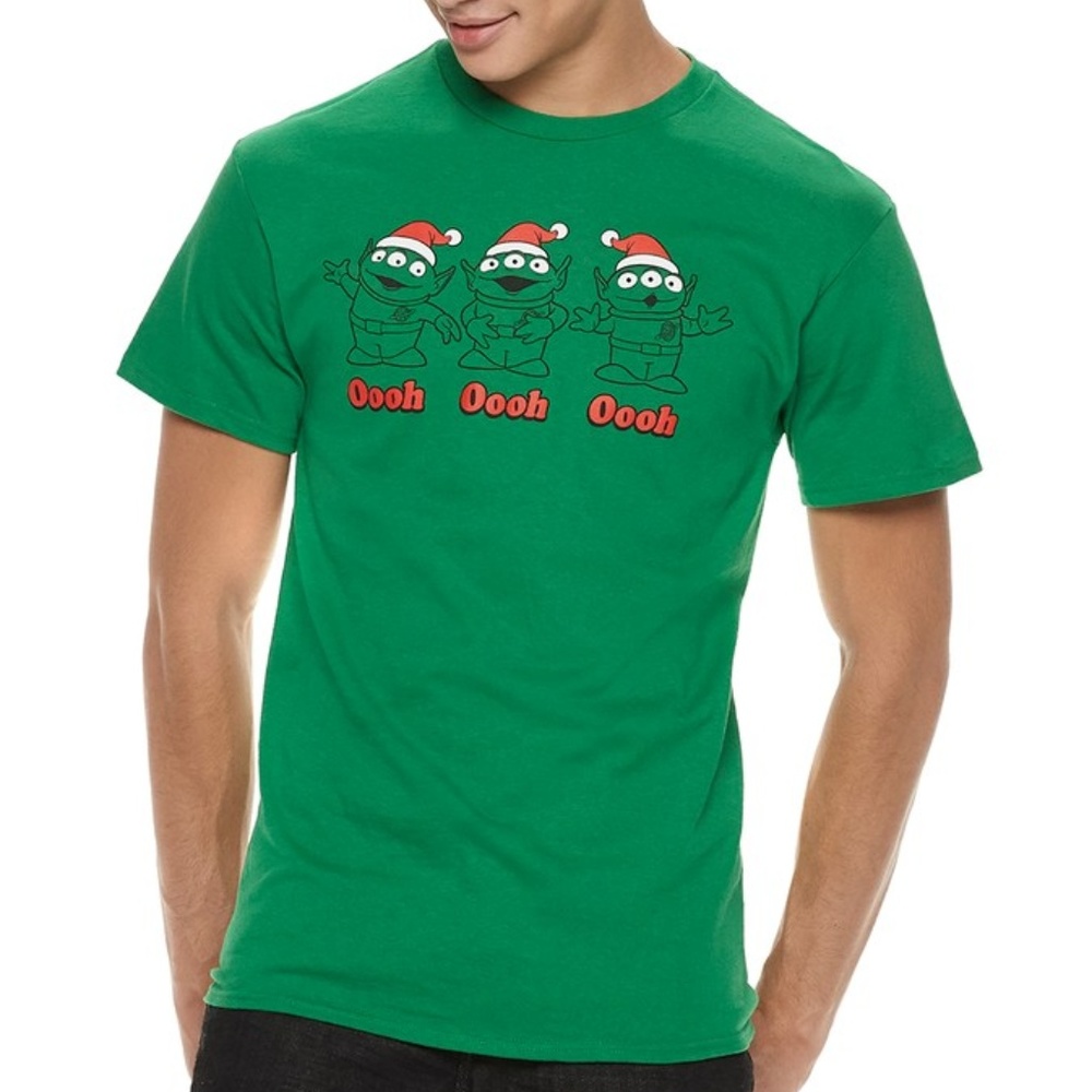 New! Disney Pixar Toy Story Pizza Planet Aliens Christmas T-Shirt
